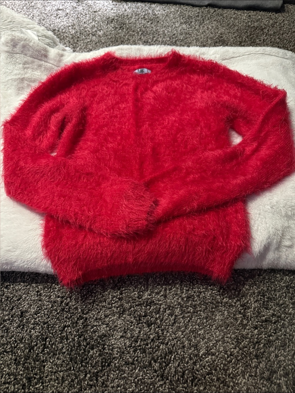 Fuzzy Crewneck Sweater in Bright Red